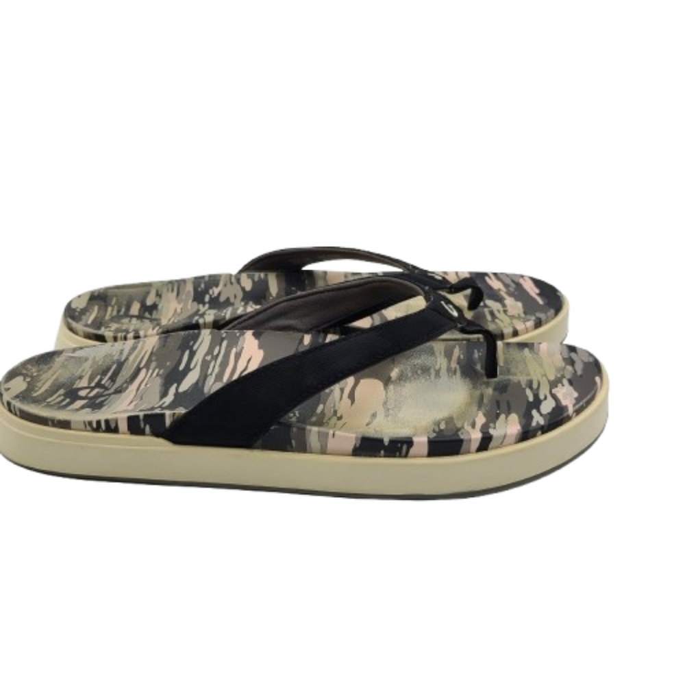 OluKai Nua Pio Camo Flip Flop Sandals Size 10 Black White Gray - Picture 6 of 10